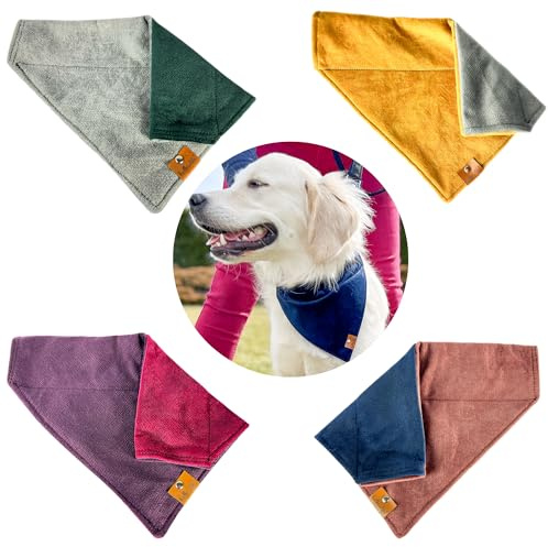 4er-Set Hundehalstücher - 7 Farben zur Auswahl - Zweifarbige Bandanas aus Samt für Haustiere - Hundehalsband-Bandana (Mehrfarbig, 4XL)