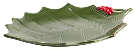 home&you - Plateau Ilex, plat de service en porcelaine dure, plateau de Noël, décoration de table, pour fruits, gâteaux, fromages, 35.5x25x5cm - vert