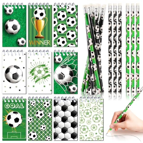 Unvtap Mini Notizblock Fußball Enthält 12 Fußball Bleistifte 8 Notizblöcke Klein, Spiralblock Fussball, Notizbuch für Fußballgeburtstag, Fussball Mitgebsel