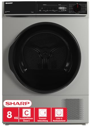 Sharp KD-PRO8S7GSC-DE Wäschetrockner, 8kg, C, WiFi, 15 Trockenprogramme inkl. 20-Minuten-Schnelltrockenprogramm, Silber