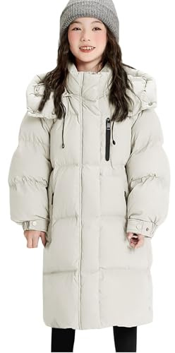 Chaqueta de invierno para niñas, abrigo largo acolchado con capucha extraíble, parka con aislamiento cálido para clima frío, cremallera completa, ligera, impermeable, blanco, 11-12 años
