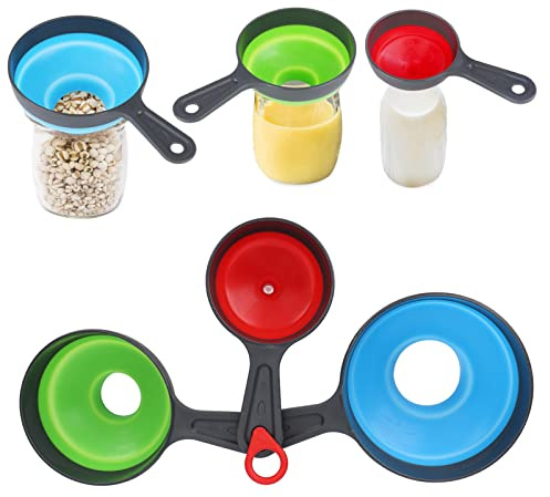 BRRNOO Embudos Plegables para Cocina, Embudos de PP de Silicona Resistentes Al Desgaste Duraderos, Fácil Almacenamiento con Círculo de, 3 Colores, Paquete de Alimentos, Polvo,