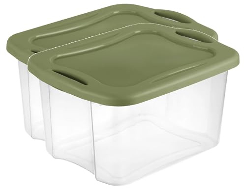 (2 Pack) 40 Quart Green Plastic Storage Bin with Full-Grip Handles - Stackable Organizer for Home, Garage & Closet Storage
