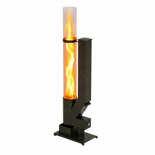 APANA Pelletfackel Flame Feuerrohr für Holzpellets - Outdoor Feuerfackel Gartenfackel mit hitzebeständiger Glasröhre bis 450°C, Stahl schwarz pulverbeschichtet, Abdeckung für sauberes Befüllen