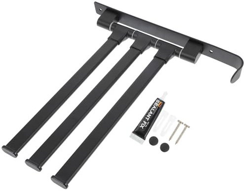 SHINYPASING Swivel Towel Rack Wall Mounted Aluminum Bathroom Storage Holder Foldable 3-bar Towel Holder Black Space-Saving Bath Accessory