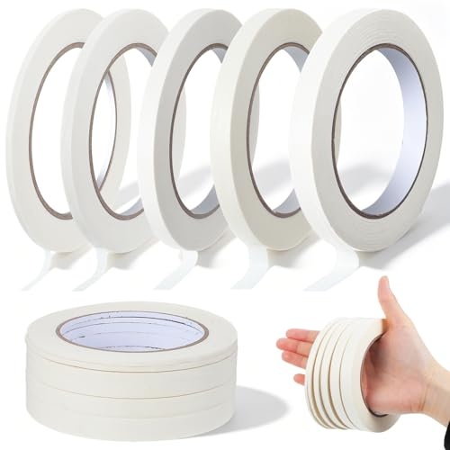 guduling 5 Rollen Kreppband Malerband, Künstler Klebeband, Maskierband Weiß, 3mm*2/5mm/8mm/10mm/12mm Breit x 50m, White Masking Tape für Malen, Skizzieren, Leinwandaufziehen, Autolackierung