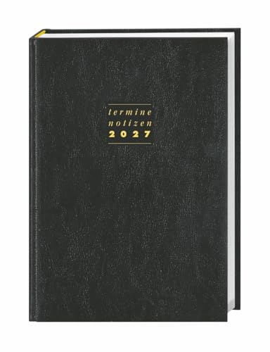 Terminer Leder schwarz - Kalenderbuch A5 - Mit vertikalem Kalendarium - Kalender 2027 - Heye-Verlag - Taschenkalender mit viel Platz für Eintragungen - 15,2 cm x 21,5 cm