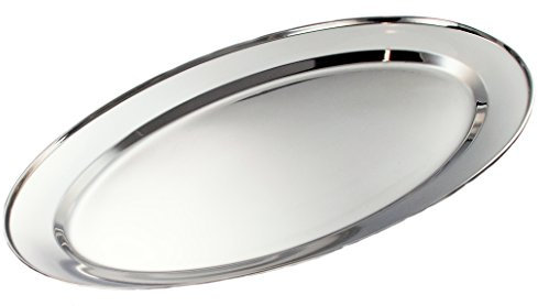 Buckingham Mirror Polish Oval Serving Tray Heavy Gauge Plate Stainless Steel Durable Meat Platter for Restaurant Catering Parties Buffet BBQs and Everyday Large Dining (55 Cm)
