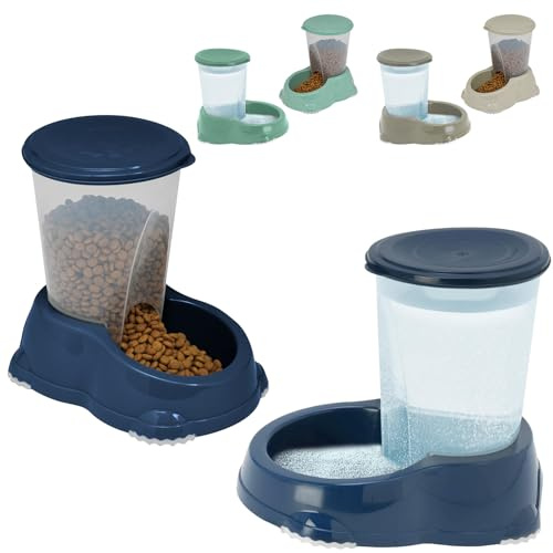 CAT CENTRE Smarty Snacker & Sipper 1.5L Gravity Dispenser Dark Blue | Automatic dry food & water feeder, dog, cat, rabbit, small animal, BPA safe plastic, kittens