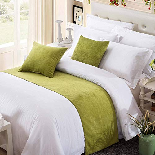 OSVINO Runner Letto Verde Chenille Corridore Letto Morbido Confortevole Contemporaneo Decorazione per Alberghi Hotel Case, 180x50cm per 120cm Letto