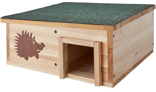 Garden Gear Hedgehog House Fir Wood Garden Hibernation Box with Waterproof Pitched Roof Concealed Chamber Wildlife Shelter 40×40×19 cm UK