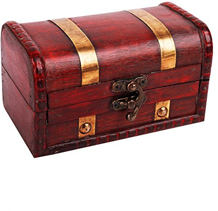 WaaHome Pirate Treasure Boxes Small Wood Treasure Chest Keepsake Box For Kids Gift,Home Decorations (5.5''X3.2''X3.2'')