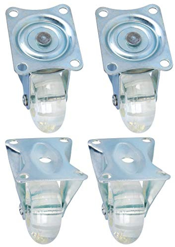 com-four® Möbelrollen Set mit 2 Lenkrollen und 2 Bockrollen | transparente Transportrollen mit Anschraubplatte und Kugellager - robuste Industrierollen