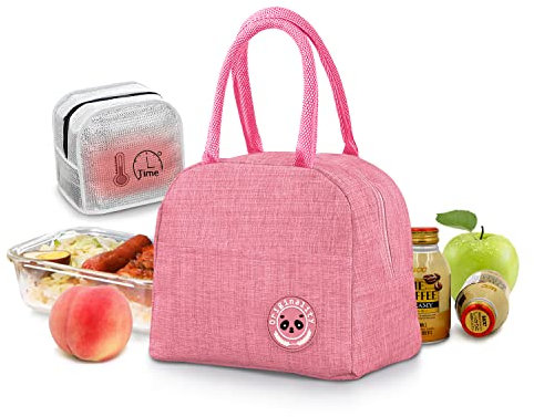 JEEZAO Bolsa Termica Porta Alimentos, Impermeable Comida Bolsas de Almuerzo,Bolsa Nevera Portatil para Trabajo,Escuela,Picnic (Rosa)