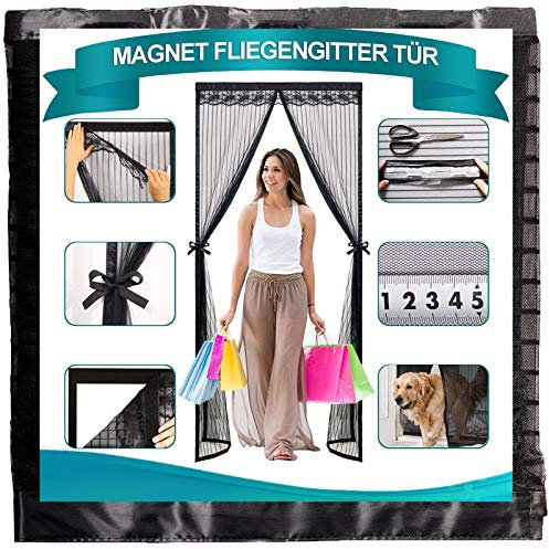 Timizi Fliegengitter Magnet Balkontür 165x215cm, Insektenschutz Vorhänge Frei Magnetisch Moskitonetz Rahmen HäNde Frei, für Flure/Türen/Fenster. - Schwarz