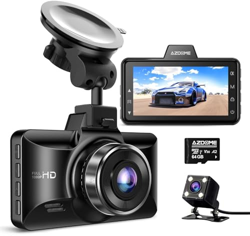 AZDOME M01 Dual Dash Cam Front and Rear with Free 64GB Card, 3 Screen Dual Dashboard Camera for Car, Built-in ADAS G-Sensor, 24H Parking Mode Car Camera (M01 Pro)