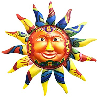 SagaSave 1 décoration murale en métal en forme de soleil - 32,8 cm - Décoration à suspendre pour la maison, le bureau, le jardin, la terrasse - Jaune