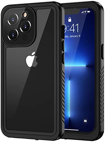 Lanhiem für iPhone 13 Pro Max Hülle IP68 Wasserdicht Stoßfest | Handyhülle 360 Grad Ganzkörper, Staubdicht Schneefest Outdoor Panzerhülle, mit Eingebautem Displayschutz, Schwarz