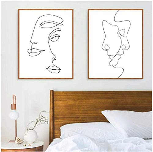 Abstrakte Linie Gemälde Gesichter Kunstdruck Picasso Gemäldewerk Zeichnung Bild Moderne Wand Bilder Bilder Skandinavische Poster Für Wohnzimmer Schlafzimmer Wohnkultur Rahmenlos 50×70cm×2 Stück