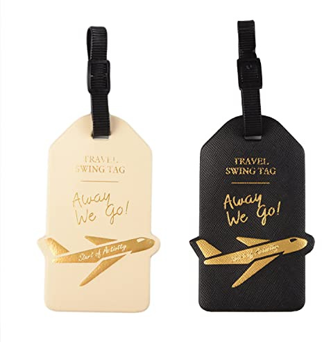 2 etiquetas de equipaje, etiquetas de cuero para equipaje de avión para maletas, bolsa de identificación de viaje, dirección de nombre, regalos de viaje para hombres/mujeres, regalo de viaje de boda