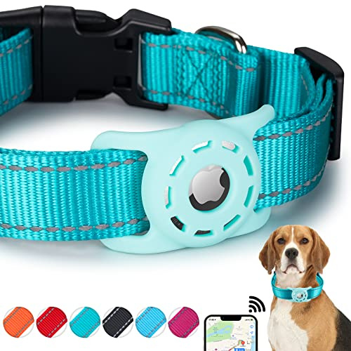 KONITY Reflektierendes Hundehalsband, kompatibel mit AirTag, Nylon, Haustier, Katze, Welpen, Halsband für kleine, mittelgroße, große und extra große Hunde