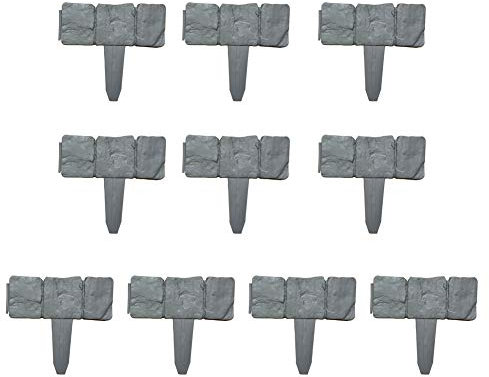 10PCS Grey Stone Effect Lawn Edging,Plant Bordering,Cobblestone Garden Border, Lawn Garden Border Edge Edging Plant Picket Fencing Interlocking Panels,Lawn Edging for Flower Bed Grass
