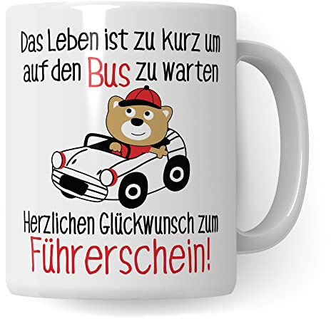 Tasse Führerschein Glückwunsch zum Führerschein Geschenk Führerscheinprüfung bestanden Mann Frau Jungen Mädchen Deko Kaffeetasse Fahrprüfung lustig Kaffee-Becher