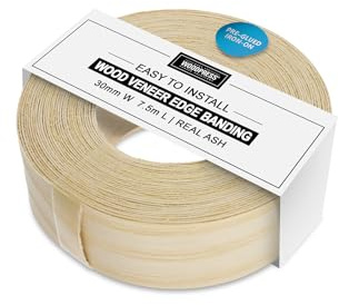 WoodPress® 30 mm Bois de Frêne Véritable Bande de Chant en Placage Préencollé – Rouleau de 7,5 m – Application à Repasser facile à faire soi-même, couvre le bord d'un panneau MDF standard