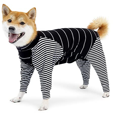 Hunde-Wundschutzanzug mit langen Ärmeln, atmungsaktiv, nach Operationen, Schlafanzug gegen Lecken, Bauchwunden, konische Alternative für Haustiere (2XL, Schwarz)