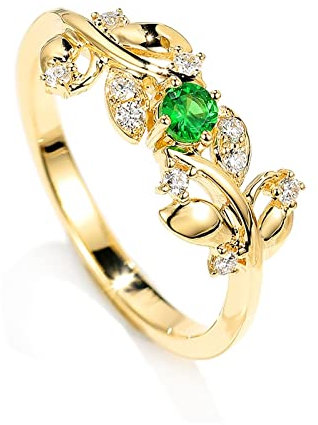 Dsnyu 18K Gold Ring 750, 0.12ct Tsavorit Heiratsantrag Ring, Gold Paar Ringe Blätter Süß Klassischer Ring für Verlobte GR.62 (19.7)