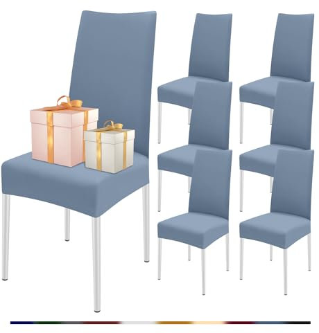 FIGOOO Stuhlhussen 6er Set Stretch Stuhlhussen für Esszimmerstühle Elastisch Moderne Universal Stuhlbezug für Restaurant Hotel Bankett Party Deko(Graublau,6er Set)