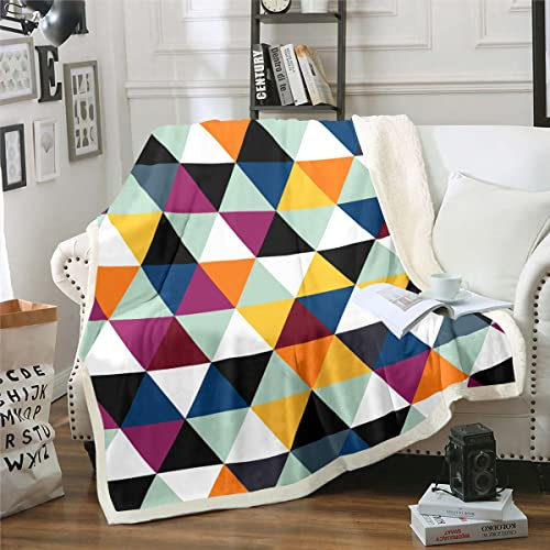 Grün Gelb Navy Blau Wurf Decke Geometrische Dreieck Sherpa Decke 100x130cm Schwarz Weiß Abstrakte Geometrie Fleece Decke für Bett Sofa Couch Warme Weiche Gemütliche Flanell Decke