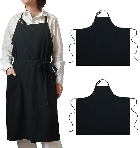 Uteynee Schürzen für Damen, 100 % Baumwolle, mit Taschen, Schürze für Küche, Garten, Kochen, Koch, Herren, 2 Stück (10 Farben), Schwarz, Medium