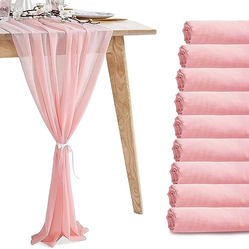 Lot de 10 chemins de table en mousseline de tulle transparent et romantique pour Noël, mariage, thé, fête prénatale, fête d'anniversaire (304,8 x 30,5 cm), Rose layette