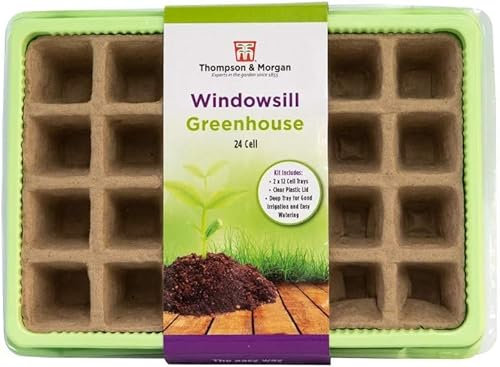 Windowsill Greenhouse Propagator Grow Kit 2x 24 Cell Paper Pot Plastic Trays with Clear Plastic Lid Sowing Seeds Easy Watering Good Irrigation by Thompson and Morgan