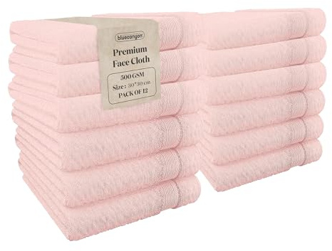 Blue Canyon Face Cloth, Bathroom Soft Towels, Woven Light–Weight, Quick Dry, Reusable Face Towels, Bacteria Resistant, Skin Friendly, Makeup Remover Cloth 30 * 30 cm, 500 GSM, PACK OF 12, (BLUSH PINK)