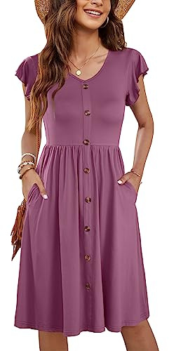 MOLERANI Damen Sommerklieid Rüschen Ärmel Freizeitkleid Mau L