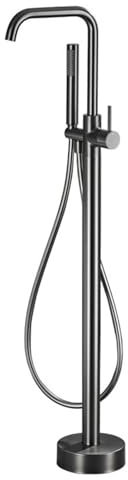 BiaoTeng Freistehende Badewanne Mit Armatur grau Einhebelmischer Messing Duschset Badewannenarmatur Mit Handbrause Bodenmontage, grau
