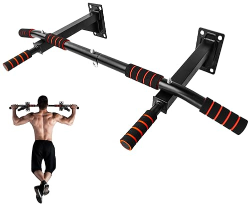 FK Sports 4-in-1 Wall Mounted Pull Up Bar | Heavy Duty Chin Up Bar with 6 Non-Slip Grips & 1 Punch Bag Hook | Multi-Function Home Gym Workout Station | Supports up to 300kg