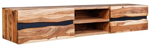 Riess Ambiente TV-Lowboard Amazonas - 160cm - schwarz braun - Massivholz | Kabelöffnung, montiert geliefert, pflegeleichte Oberfläche, Baumkante, natürliche Maserung, Baumstamm-Optik
