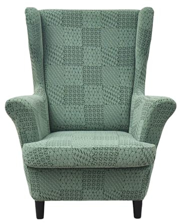 Highdi 2-Teilig Ohrensessel Überzug, Sessel-Überwürfe Ohrensessel Kariert Jacquard Schonbezüge Bezug Sesselhusse Strandmon Tiger Stuhlbezug mit Armlehne Hohe Rückenlehne (Dunkelgrün)