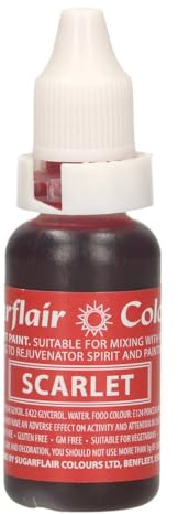 Sugarflair Edible Droplet Paint Lebensmittelfarbe Flüssig, Scarlet, 14 ml | Lebensmittel Farbe für für Fondant, Marzipan, Gum Paste, Buttercreme, Teig und mehr, Kann mit Airbrush verwendet werden