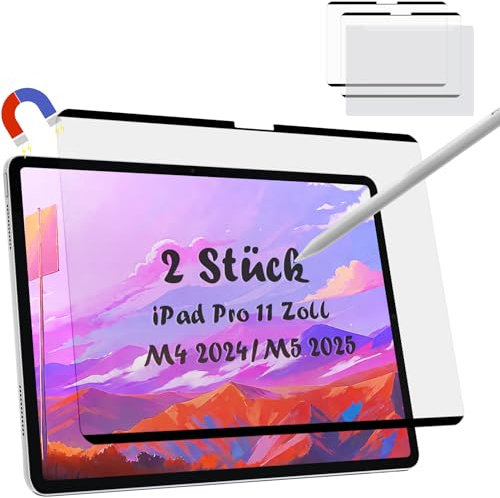 Mamol 2 Stück Magnet Papier Schutzfolie Kompatibel mit iPad Pro 11 Zoll M5 2025 / M4 2024, Magnetischer Matt Displayschutzfolie zum Schreiben Zeichnen-Abnehmbar/Anti-Blendung