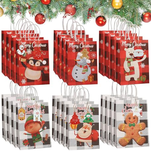 GeschenktüTen Weihnachten,24 Stück Weihnachts Kraft Geschenktaschen,Papiertüten Weihnachten Geschenktüten mit Henkel,WeihnachtstüTen Papier,Weihnachtstasche,Papiertüten