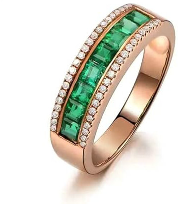 Bishilin Ring mit Smaragd Stein, Damen Ringe Rotgold 585 Bandring mit Smaragd 1ct Verlobungsring Nickelfrei für Frauen Größe53 (16.9)