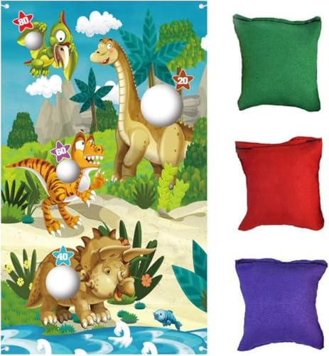 MHDAMAI Dinosaurier Werfen Spiele,Werfen Spiel Banner Outdoor Werfen Spiel Set mit 3 Bohnen Säcke für Kinder Geburtstagsparty Dekorationen Innen und Außenhof Wurfspiele Fun Bean Bag