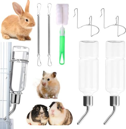 Norhogo 2 Stück Hängende Haustiere Wasserflaschen - 350 ml | Trinkflasche Kaninchen, Automatischer Haustiere Wasserflaschen, für Nagetiere, Hamster, Zwergkaninchen, Meerschweinchen Klar
