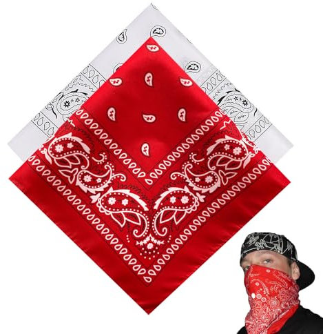 2 Stück Bandana Damen Herren, Halstuch, Kopftuch, Bandana Tuch, Für Unisex Tuch Bindetuch, Headwear, Haar, Schal, Paisley Muster, Nickitücher, Rot Und Weiß (55 X 55 Cm)