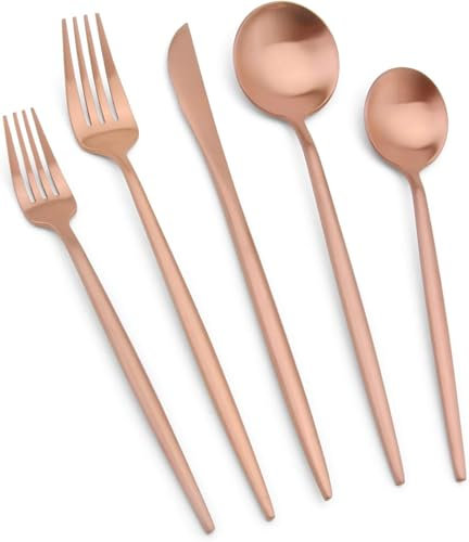 WWZ889 Set di posate in oro rosa opaco, set di posate da 20 pezzi in acciaio inox, set di 4 utensili da cucina con coltello, cucchiaio e forchetta, finitura satinata