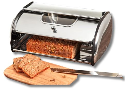 3 PAGEN Contenitore per pane in acciaio inox con finestra trasparente, contenitore per pane, panini e biscotti, con flusso d'aria ottimale, 34 x 23 x 14,5 cm